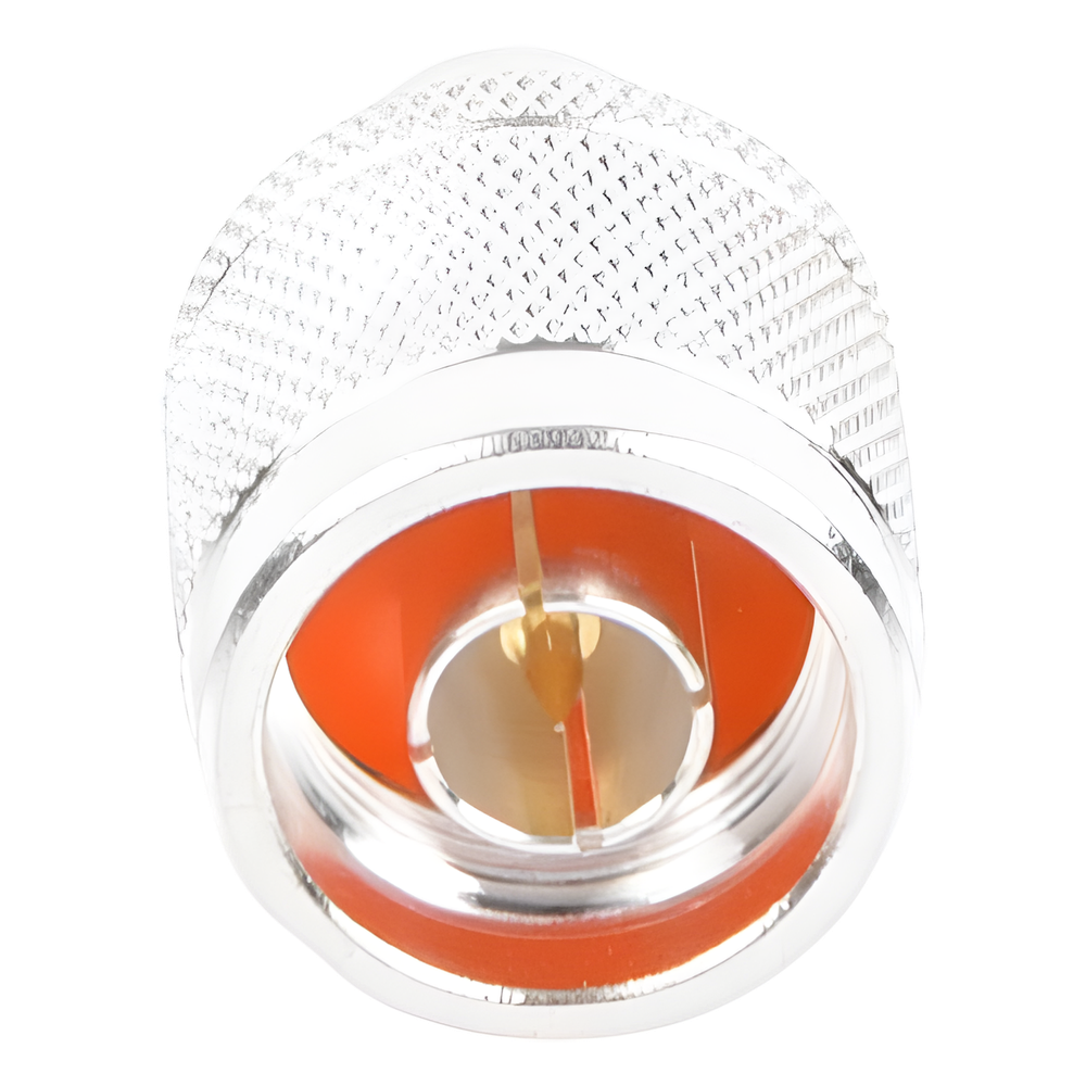 Adaptador en Línea de Conector N Macho a BNC Hembra, Plata/ Oro/ Teflón.