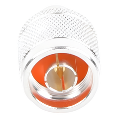 Adaptador en Línea de Conector N Macho a BNC Hembra, Plata/ Oro/ Teflón.