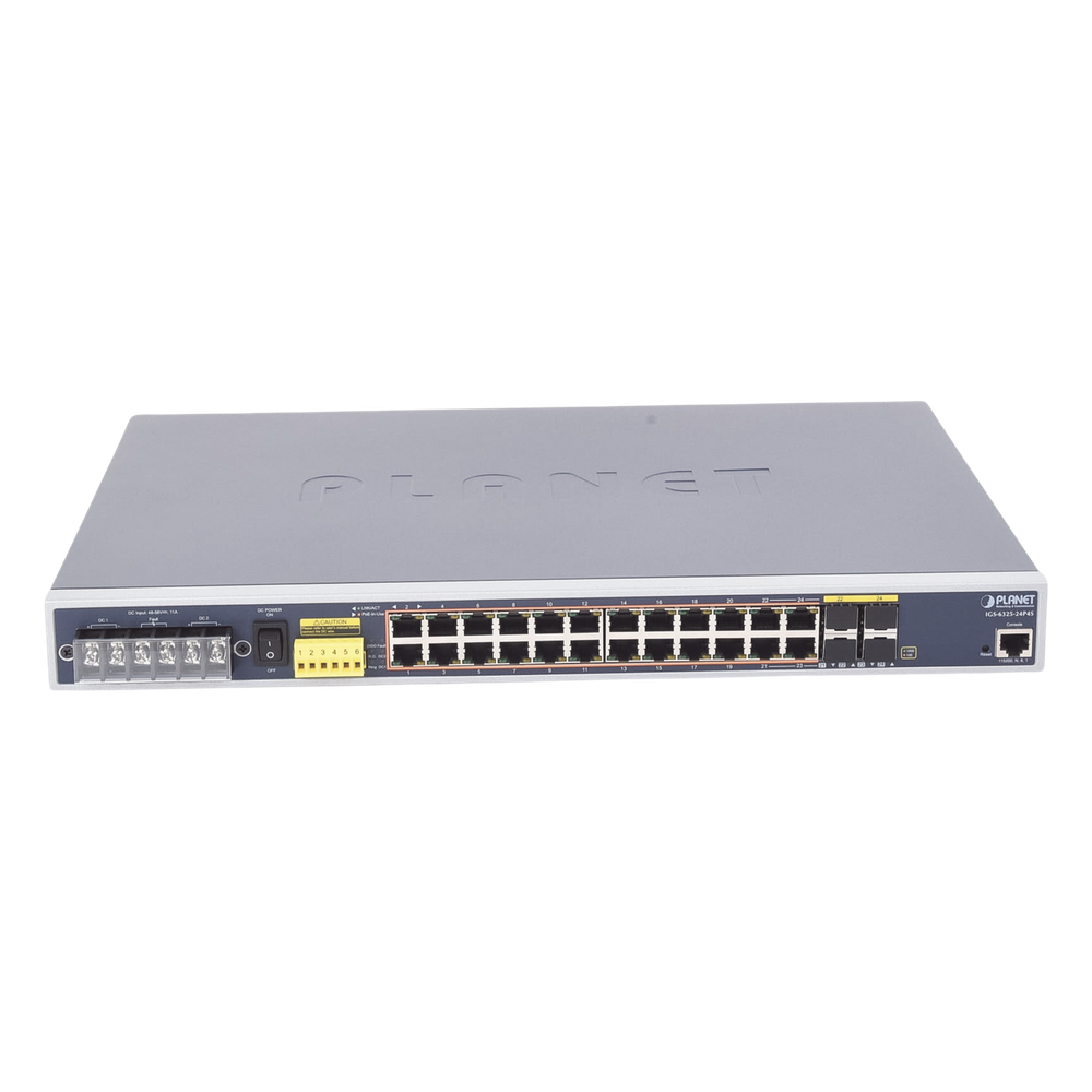 Switch PoE Industrial Capa 3, Con 24 Puertos PoE Gigabit  802.3af/at, 4 Puertos SFP Compartidos 100 / 1000X, Soporta temperaturas extremas de -40 ~ 75°C