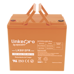 Batería de respaldo  12 V | 55 Ah | AGM | Certificada UL94-V0 Retardante a la Flama | Especial para Seguridad Electrónica | UPS  | Sistemas de emergencia | Vida útil 5 años | Terminales T2