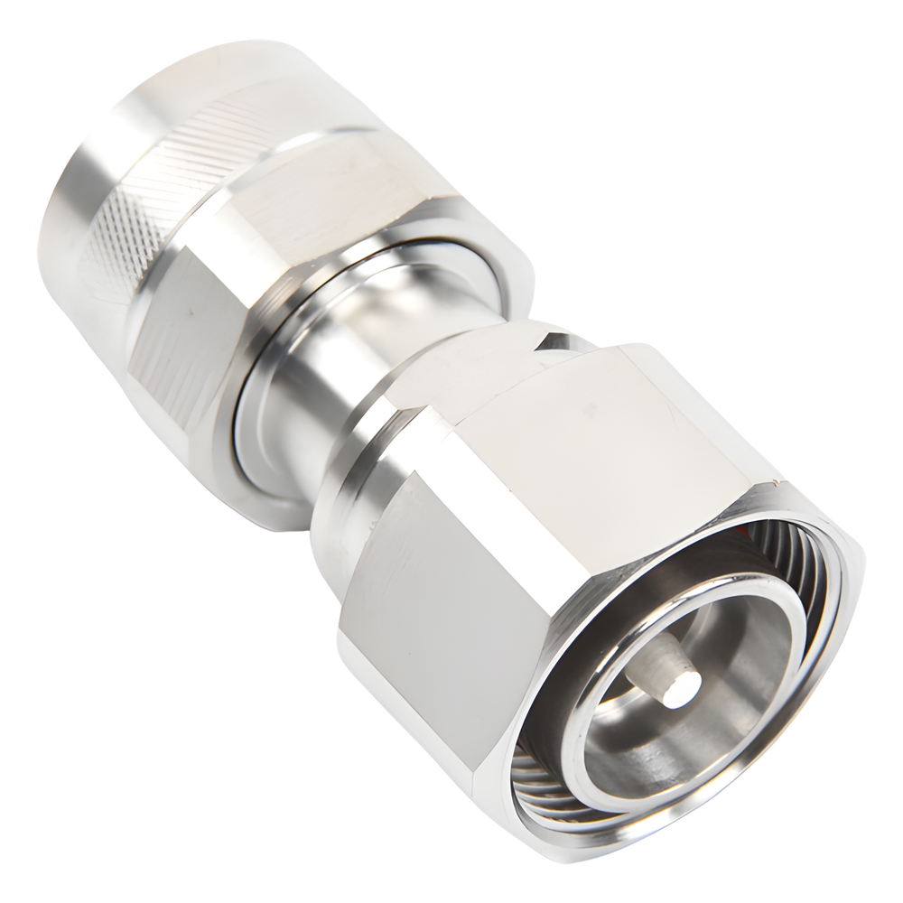 Adaptador en Línea de Conector 4.3-10 Macho a N Macho, Bronce Blanco/ Plata/ Teflón.