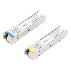 Transceptores Ópticos Industriales Bidireccionales SFP (Mini-Gbic) / Monomodo 1310 & 1550 nm / 1.25 Gbps / 1000BASE-BX / Conector LC/UPC Simplex / DDM / Hasta 20 km / 2 Piezas