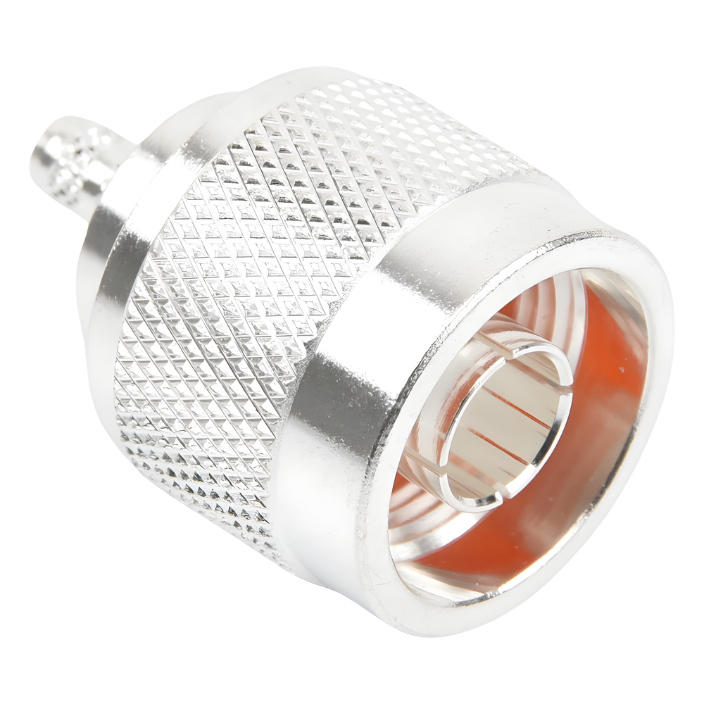 Conector Coaxial N Macho de Anillo Plegable para Cable RG-142/U, Plata/ Oro/ Teflón.