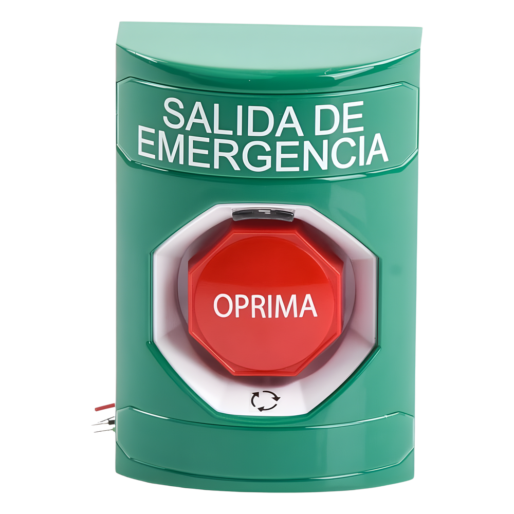 Botón de Salida de Emergencia , Texto en Español,  Acción Mantenida, Girar para Restablecer, LED de iluminación