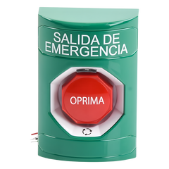 Botón de Salida de Emergencia , Texto en Español,  Acción Mantenida, Girar para Restablecer, LED de iluminación