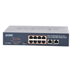 Switch de Escritorio No Administrable / 8 Puertos 10/100/1000T PoE+ 802.3at / 2 Puertos Uplink 10/100/1000T / Presupuesto PoE 120 Watts / Modos Estándar, VLAN y Extend / Distancia Extendida 250 mts / Rackeable