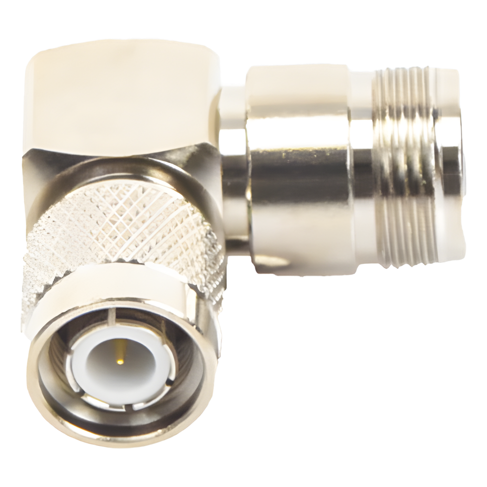 Adaptador en Ángulo Recto de Conector TNC Macho a N Hembra, Níquel/ Oro/ Teflón.