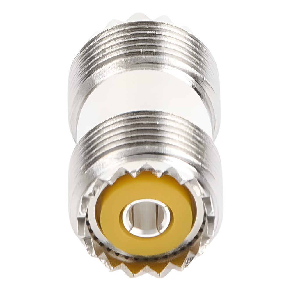 Adaptador Barril en Línea, de Conector UHF Hembra (SO-239) a UHF Hembra (SO-239), Niquel/ Plata/ Dap.