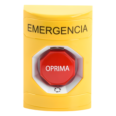 Botón de Emergencia en Español, Color Amarillo, Acción Mantenida, Girar para Restablecer y LED Multicolor