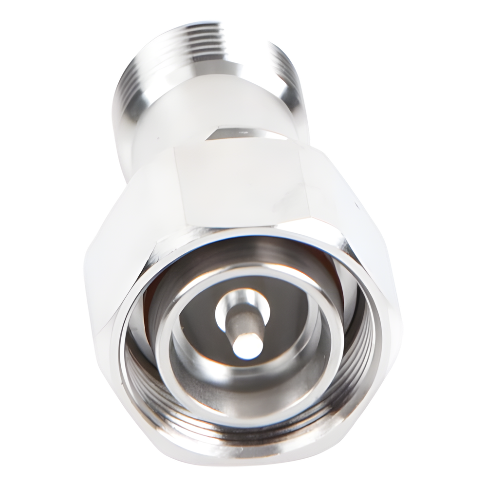 Adaptador en Línea de Conector 4.3-10 Macho a N Hembra, Bronce Blanco/ Plata/ Teflón.