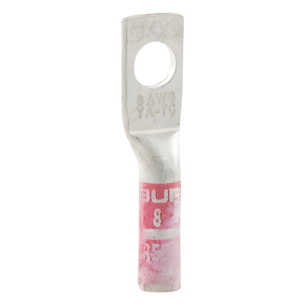 Zapata Terminal de Compresión BURNDY para Tornillo de 1/4" y Calibre 8 AWG / Barril Largo.