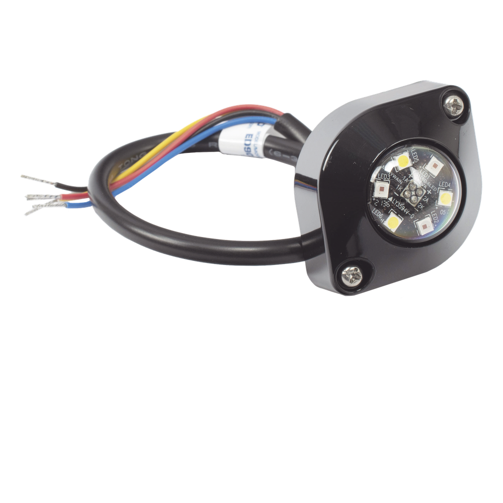 Estrobo Oculto de 6 LED, Rojo/Azul, Lente Transparente, Bisel Negro