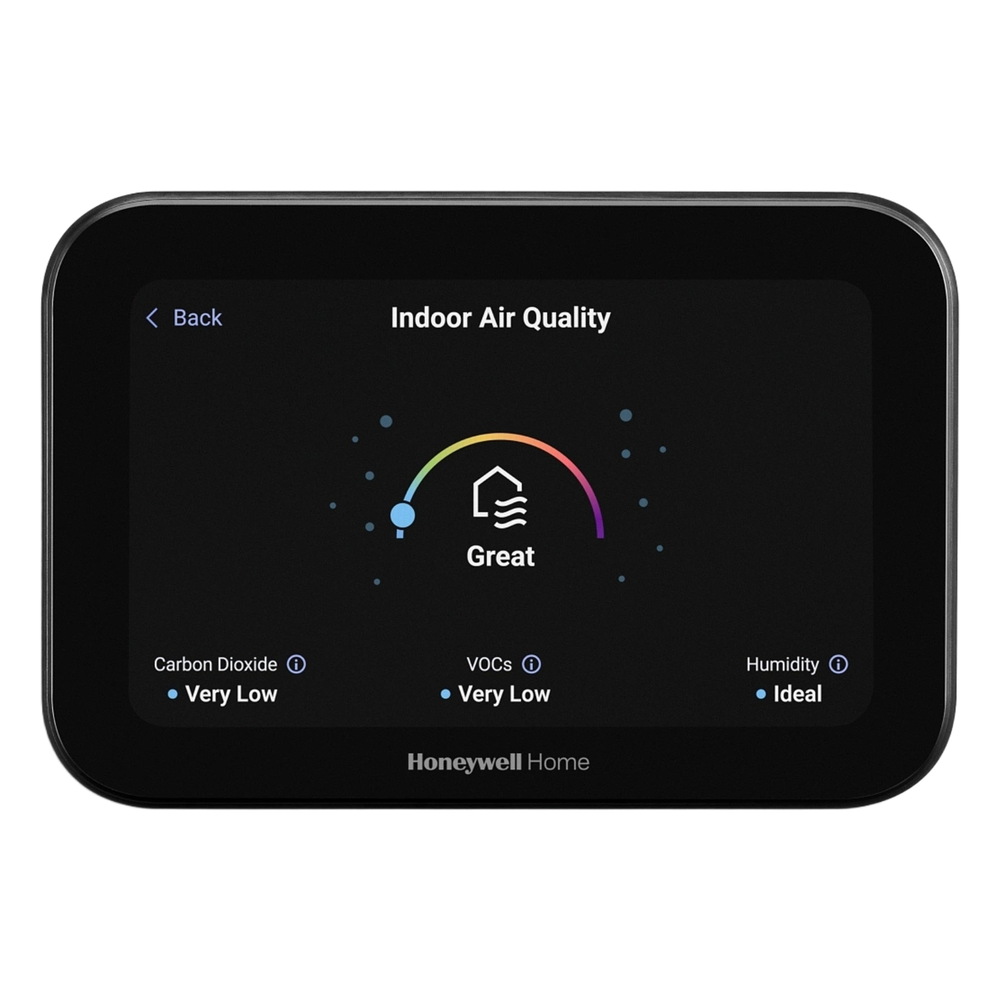 Termostato inteligente con pantalla táctil de 5 pulgadas, control de calidad de aire (IAQ), hasta 4H/2C bomba de calor, Wi-Fi, Bluetooth y Matter, color negro