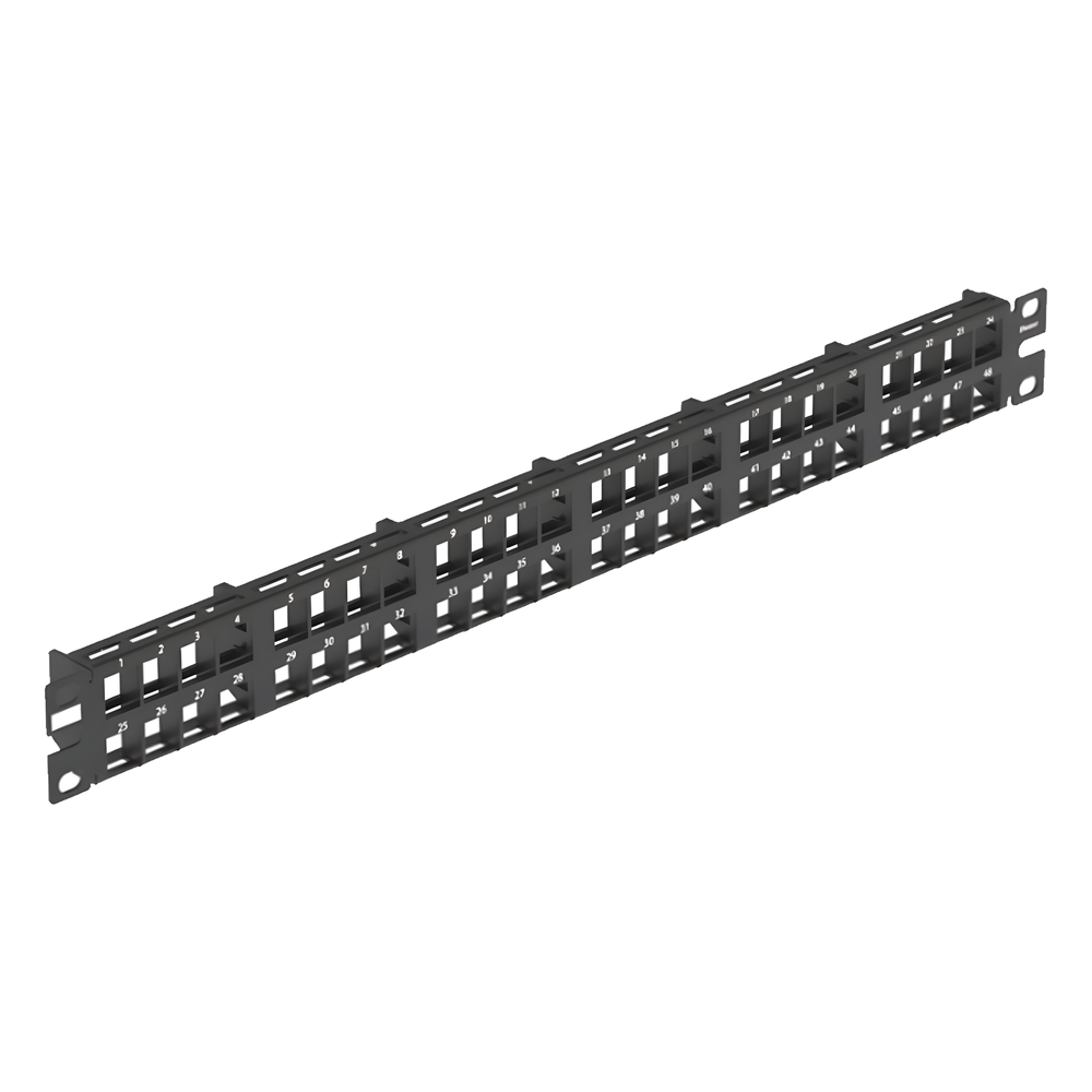 Panel de Parcheo Modular de Alta Densidad, Keystone (Sin Conectores), Identificación con Etiqueta Adhesiva, de 48 Puertos en 1 UR