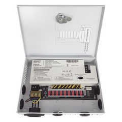 Fuente |  11-15 V |  9 canales | 16 A |  Compatible con cámaras 4K | Alta tecnología en seguridad | Doble ventilador | Hasta 1.8 Amperes por Salida | Filtro de ruido por canal | Diseño de alta gama.
