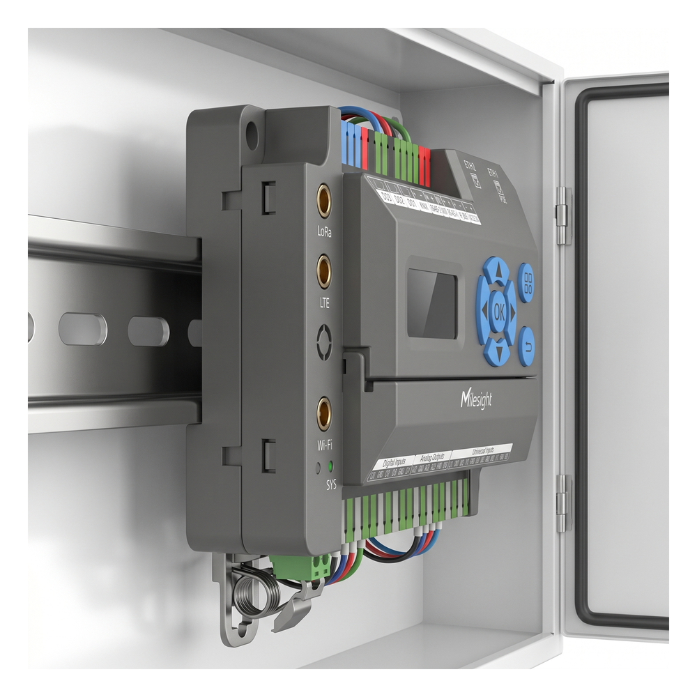 Gateway IoT LoRaWAN para Automatización de Edificios / Quad-Core 1.5 GHz / 8 Canales LoRaWAN / 2,000 Dispositivos / Edge Computing / 4G LTE / KNX + BACnet + Modbus / RS485 + M-Bus