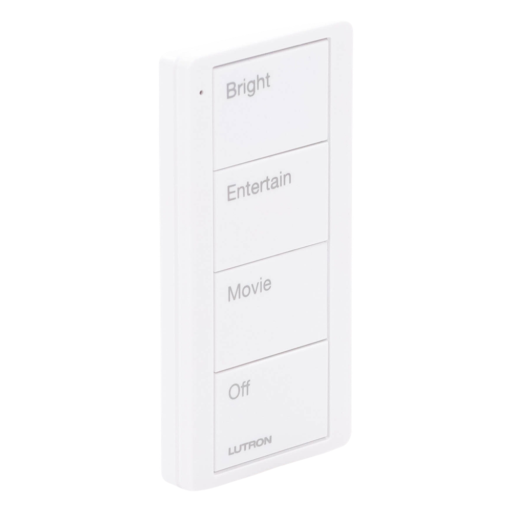 Control Pico inalámbrico de 4 botones con escenas grabadas para sala (Bright, Entertain, Movie y Off), compatible con Caseta Wireless y RA2 Select, blanco brillante