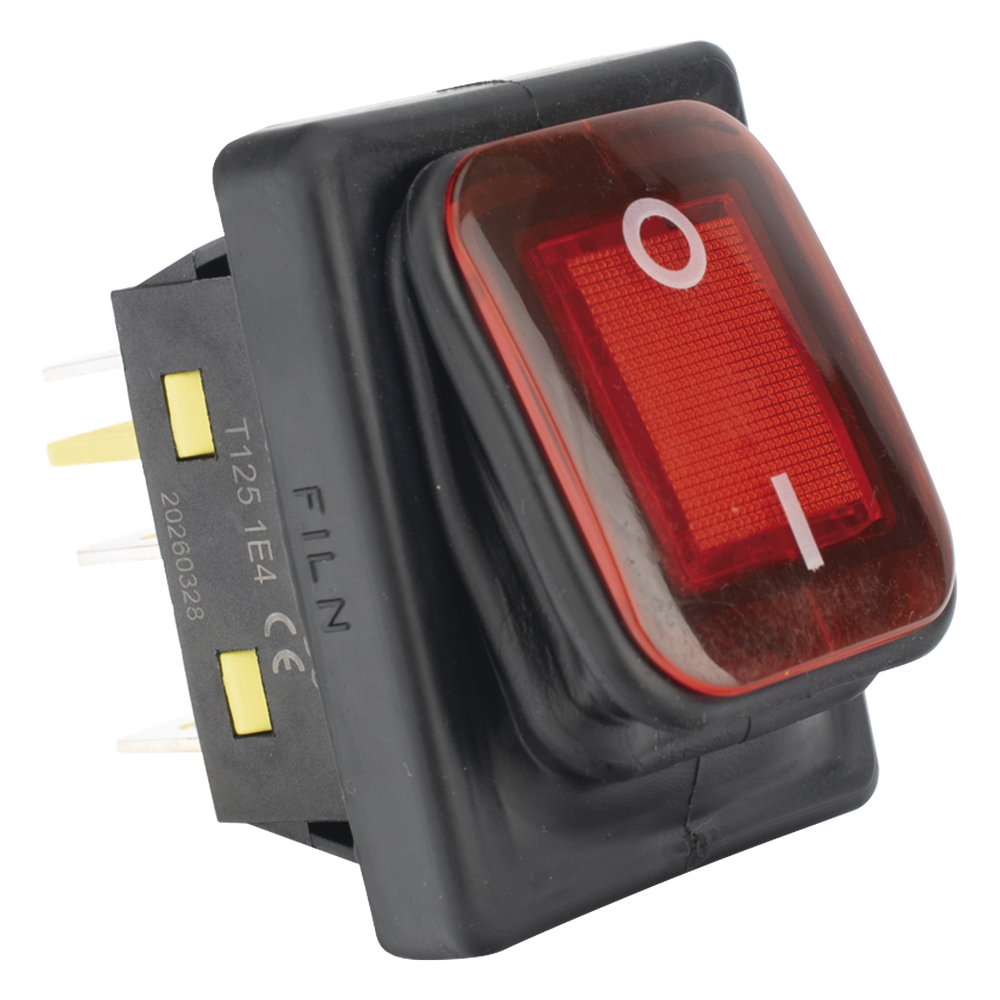 Interruptor tipo Switch con Led Color Rojo / IP65 / Diseño Industrial / NO, COM, NC / Terminales tipo F1