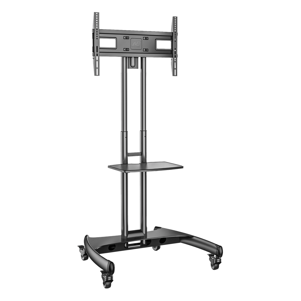 Soporte de Pantalla con Ruedas AVA1500601PNB / Compatible con Monitores de 32" a 75" / VESA 200x200 a 600x400 mm / Carga 45.5 kg (100 lbs) / Altura Ajustable 1120-1520 mm / Base para Accesorios / 4 Ruedas 360°