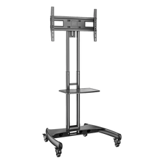 Soporte de Pantalla con Ruedas AVA1500601PNB / Compatible con Monitores de 32" a 75" / VESA 200x200 a 600x400 mm / Carga 45.5 kg (100 lbs) / Altura Ajustable 1120-1520 mm / Base para Accesorios / 4 Ruedas 360°