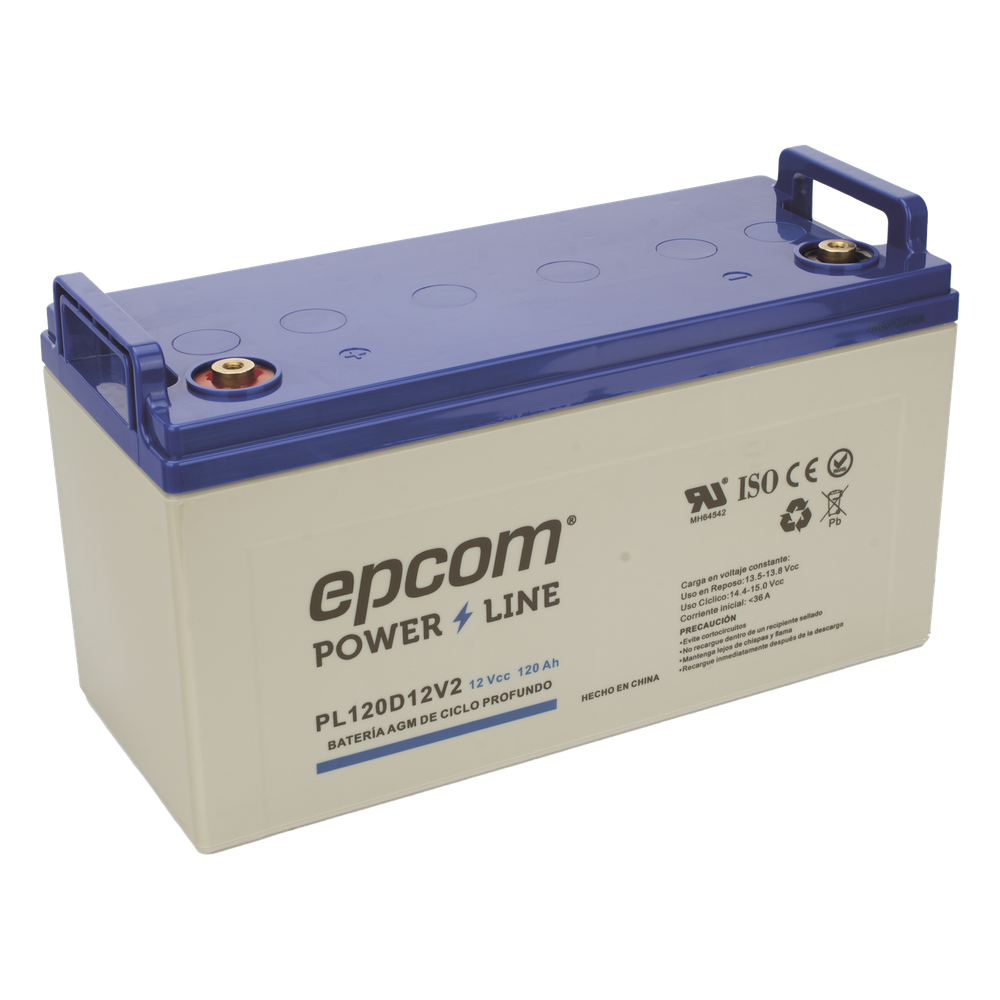 Batería AGM-VRLA Ciclo Profundo / 12 Vcc / 120 Ah / Carcasa UL94-HB / Terminales M8 / Aplicaciones Fotovoltaicas y de Emergencia