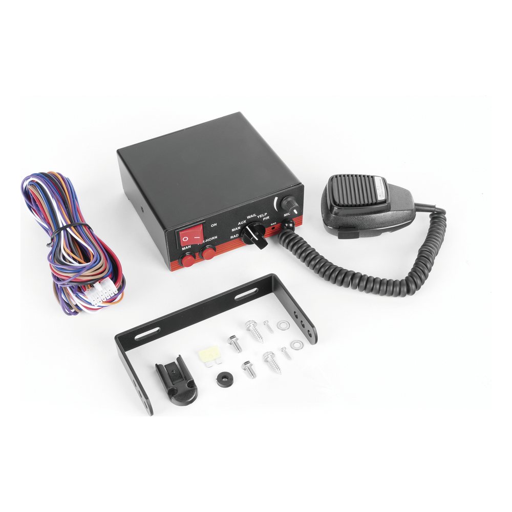 Sirena Vehicular de 200W de Potencia, Con Switch Giratorio de 6 posiciones, Micrófono de Uso Rudo e Interconexión a Radio