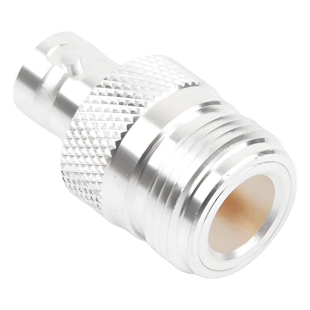 Adaptador en Línea, de Conector N Hembra a BNC Hembra, Plata/ Oro/ Teflón.