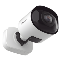 Cámara Bullet de Red Mini Panorámica 180° AI / 4K / Super WDR 120dB / Micrófono Integrado / IP67-IK10 / Soporte PoE / Almacenamiento 1TB / Analítica IA VCA 8 Modos / ONVIF y VMS