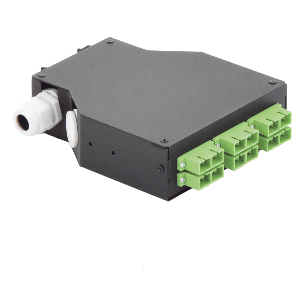 Distribuidor de Fibra Óptica para Riel Din, 6 Acopladores SC/APC Duplex Monomodo con Charola de Empalme