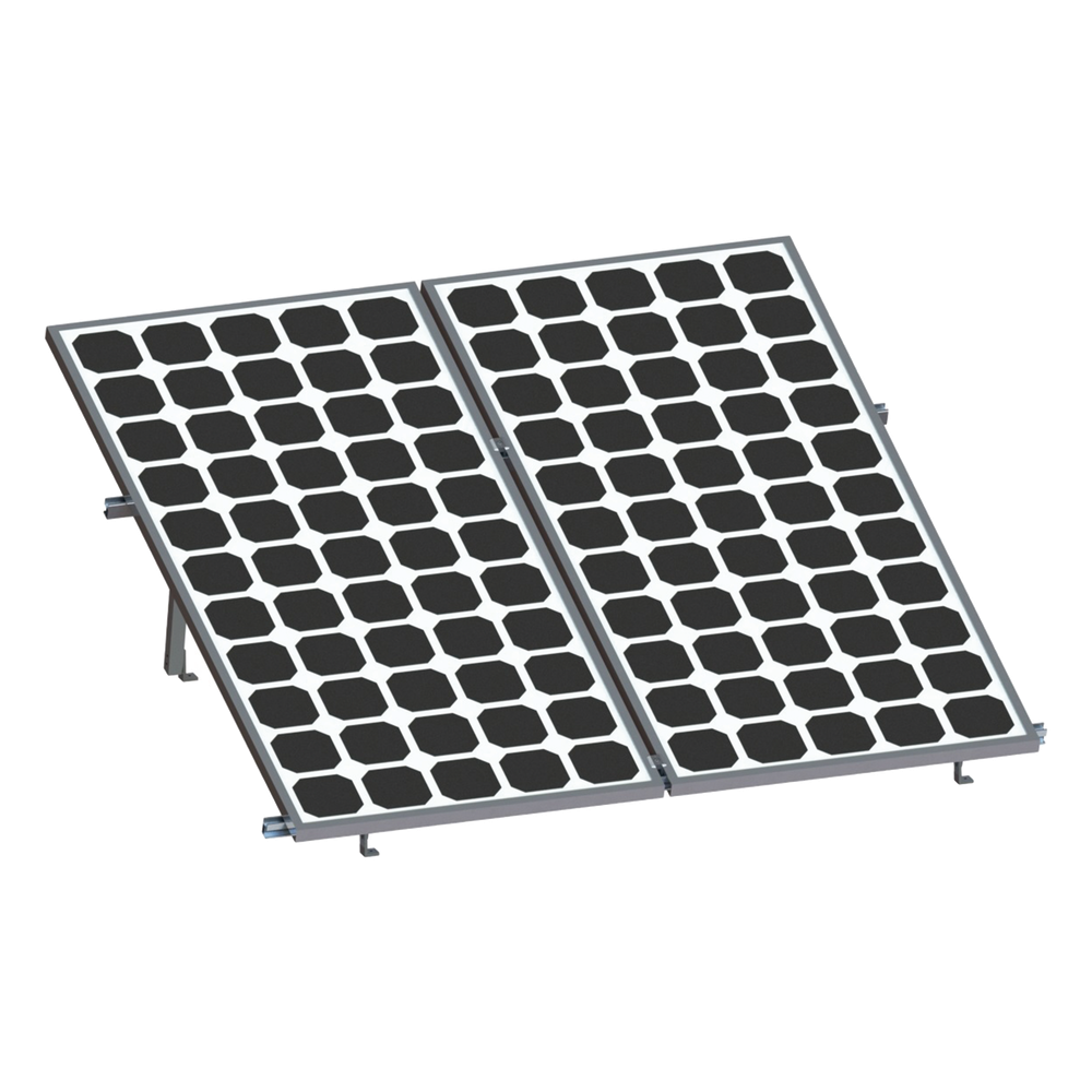 Montaje para 2 Paneles Solares, Riel "8" de 2700mm para Módulos con Espesor de 30-35mm, Velocidad de Viento Máx. 136km/h