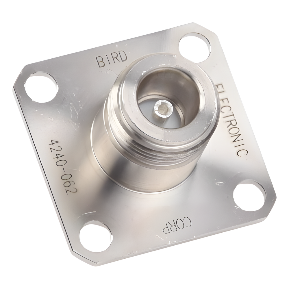 Conector N Hembra de Cambio Rápido / Wattmetro BIRD 43, 4304, 4 perforaciones a 18 mm, Níquel/ Plata/ Teflón.â€‹
