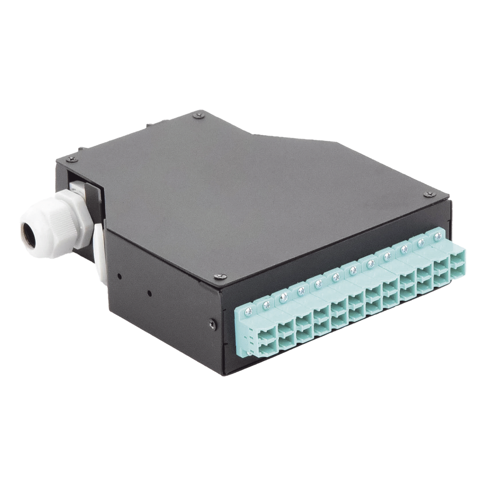 Distribuidor de Fibra Óptica para Riel Din, 12 Acopladores LC/UPC Duplex Multimodo con Charola de Empalme