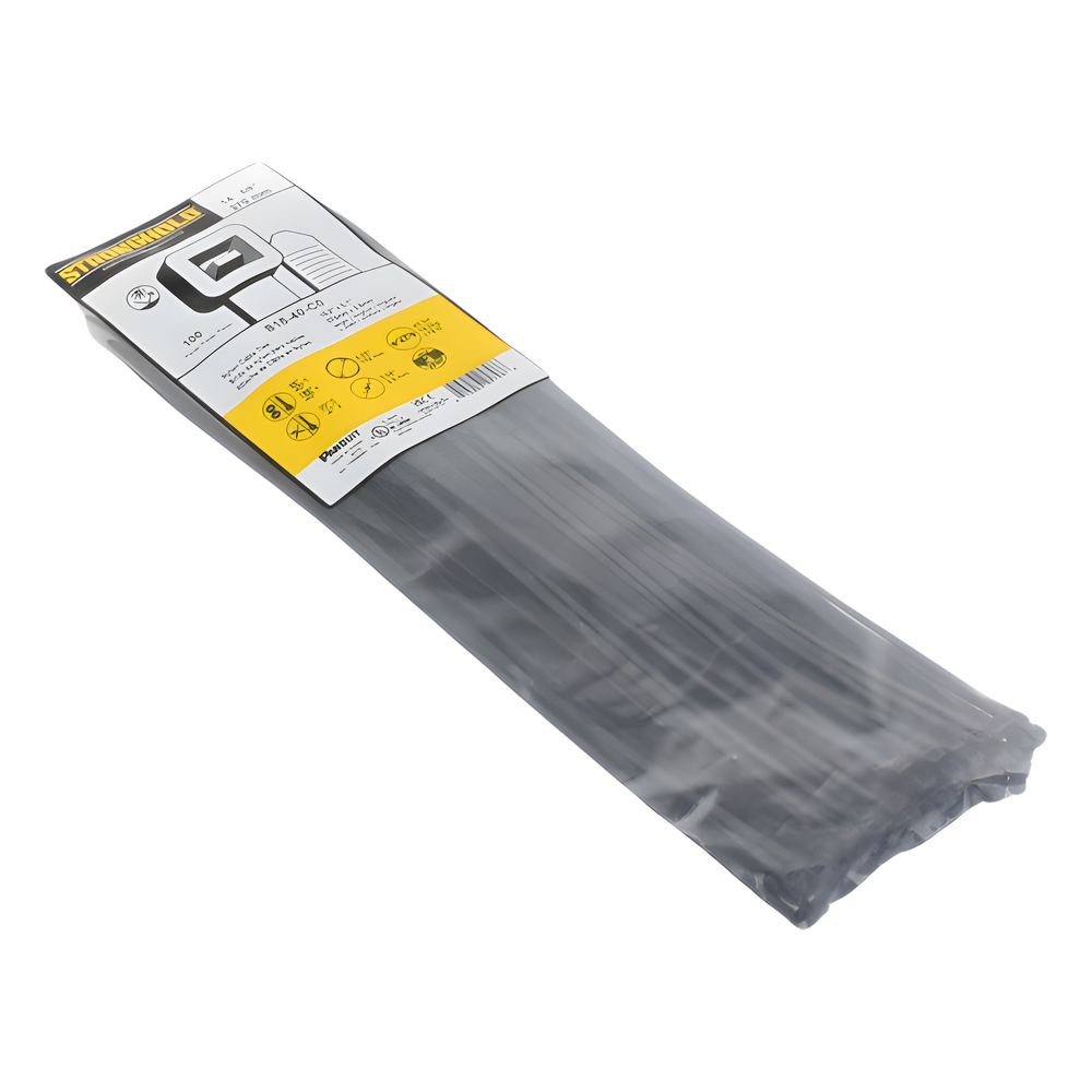 Cincho de Nylon 6.6 StrongHold™, 370mm largo x 3.6mm ancho, Color Negro, Exterior Resistente a Rayos UV, Paquete de 100pz