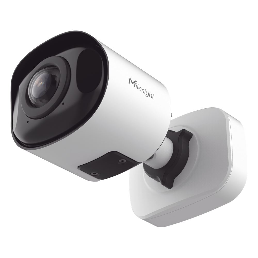 Cámara Bullet de Red Mini Panorámica 180° AI / 4K / Super WDR 120dB / Micrófono Integrado / IP67-IK10 / Soporte PoE / Almacenamiento 1TB / Analítica IA VCA 8 Modos / ONVIF y VMS