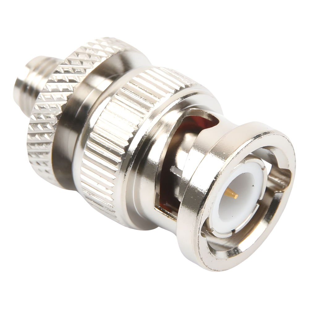 Adaptador en Línea de Conector SMA Hembra a BNC Macho, Níquel/ Oro/ Teflón.
