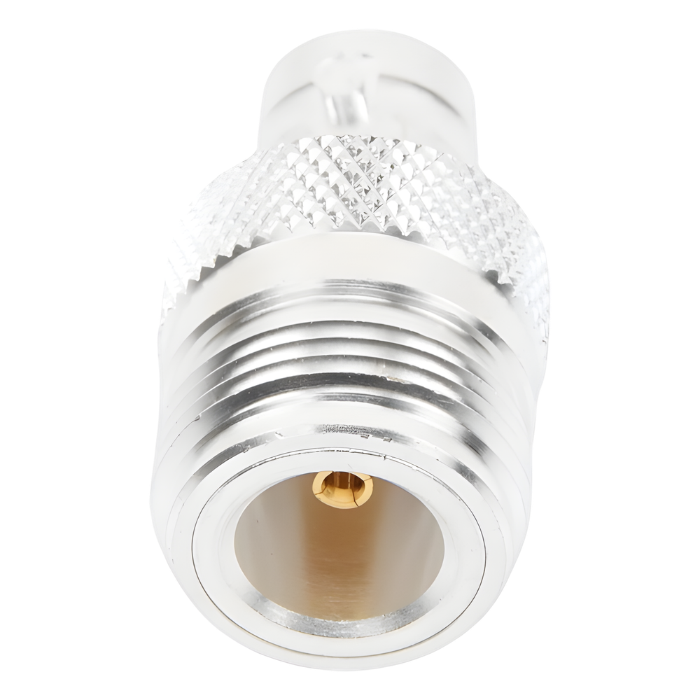 Adaptador en Línea, de Conector N Hembra a BNC Hembra, Plata/ Oro/ Teflón.