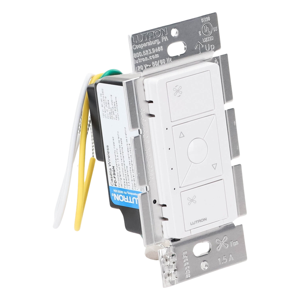 Control de velocidad inalámbrico Caseta Wireless para ventilador de techo de paletas, 120 V, 1.5 A, unipolar, requiere neutro, color blanco