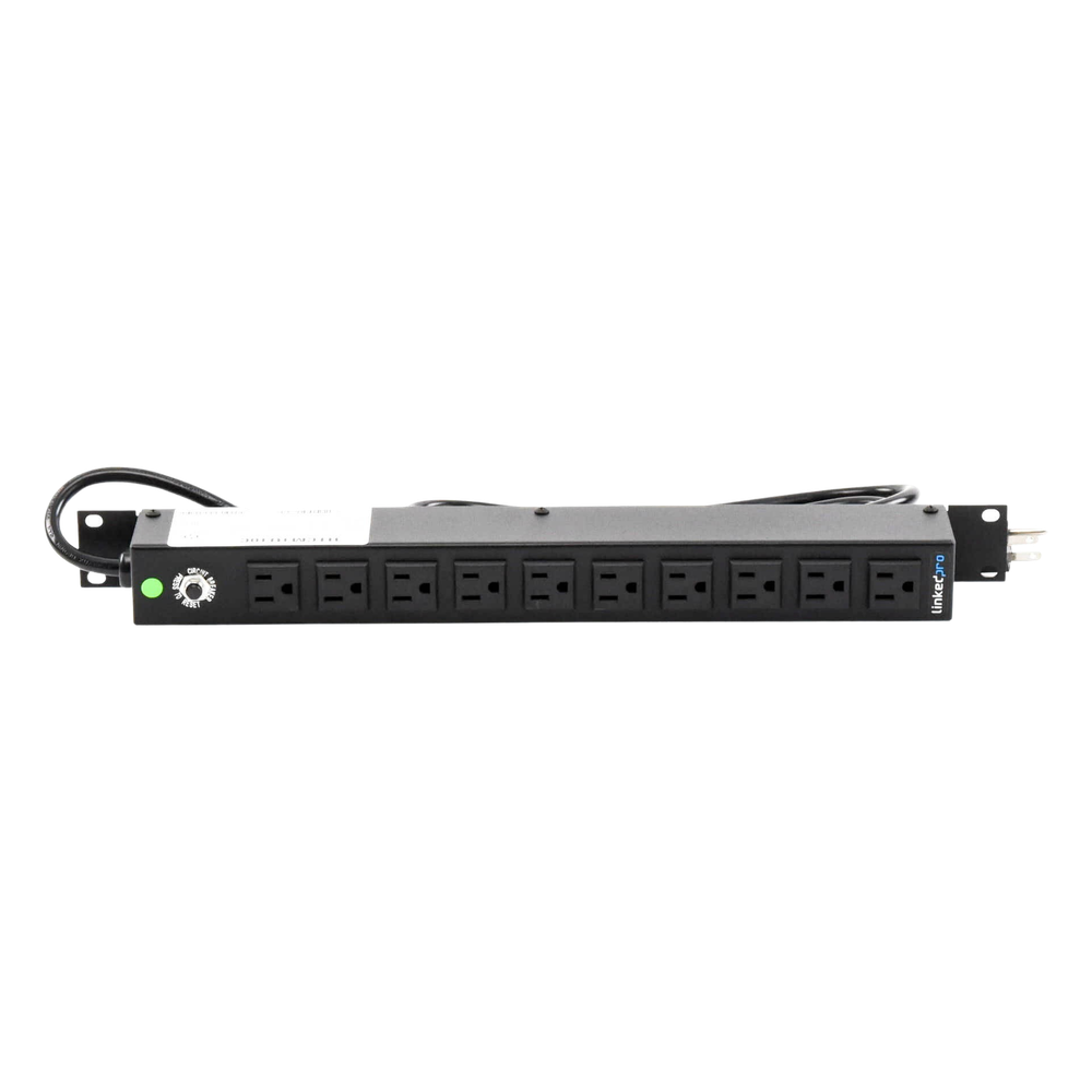 Multicontacto Horizontal (PDU) de 10 Contactos (NEMA 5-15R) Rack 19" 1UR. Voltaje Entrada/Salida: 120Vca/15A