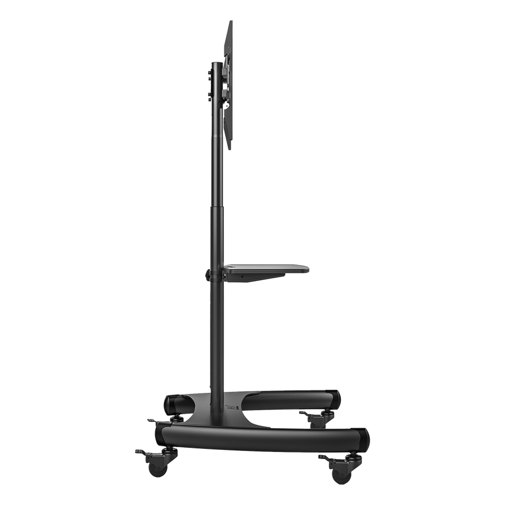 Soporte de Pantalla con Ruedas AVA1500601PNB / Compatible con Monitores de 32" a 75" / VESA 200x200 a 600x400 mm / Carga 45.5 kg (100 lbs) / Altura Ajustable 1120-1520 mm / Base para Accesorios / 4 Ruedas 360°