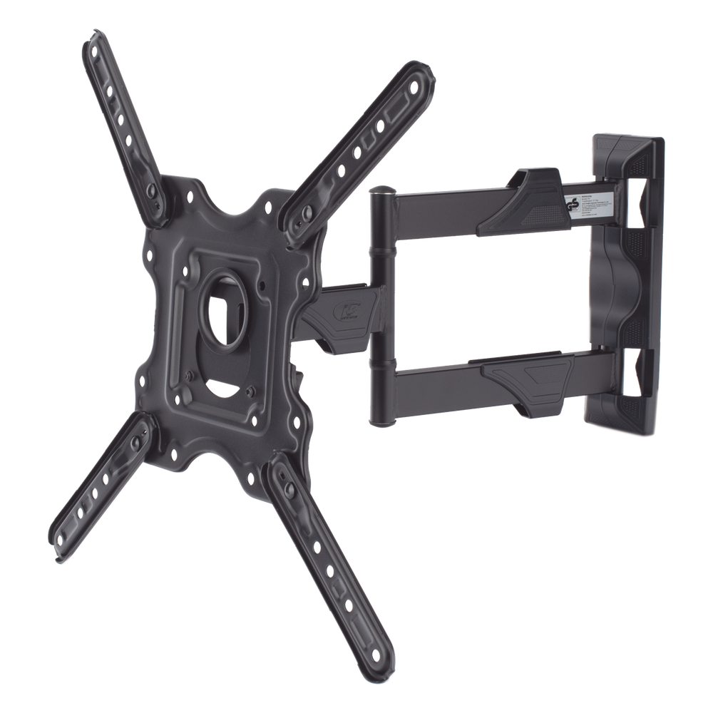Montaje de Pared Articulado P4-NB / Pantallas de 32" a 55" / VESA 100x100 a 400x400 mm / Carga 27.2 kg (60 lbs) / Inclinación +8° a -5° / Giro 180° / Distancia de Pared 5 a 40 cm / Acero