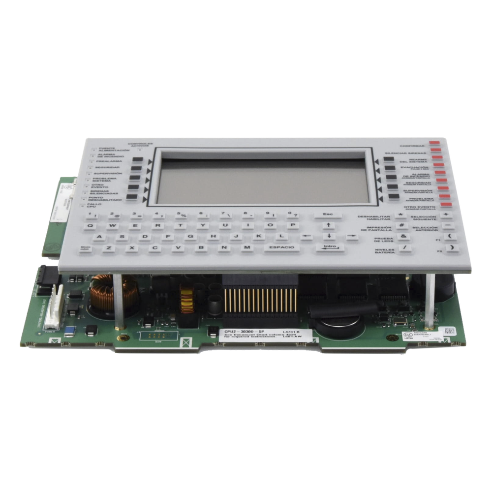 Unidad central de procesamiento con pantalla LCD de 640 caracteres y teclado QWERTY, en español, para panel de detección de incendio NFS2-3030