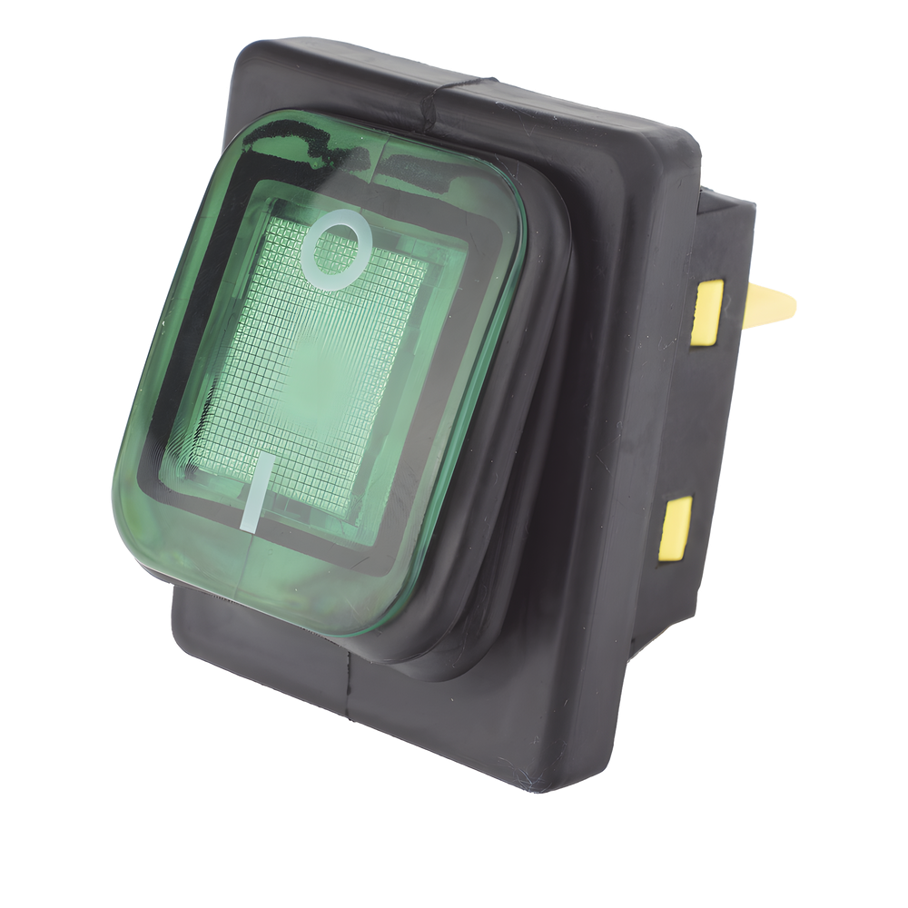 Interruptor tipo Switch con Led Color Verde / IP65 / Diseño Industrial / NO, COM, NC / Terminales tipo F1