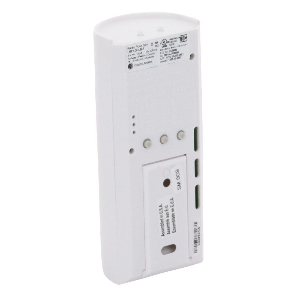Sensor de ocupación y vacancia inalámbrico para pasillo, PIR de haz largo y angosto, cobertura hasta 45.7 m, a batería, compatible con RadioRA 2, RA2 Select, RadioRA 3 y Vive