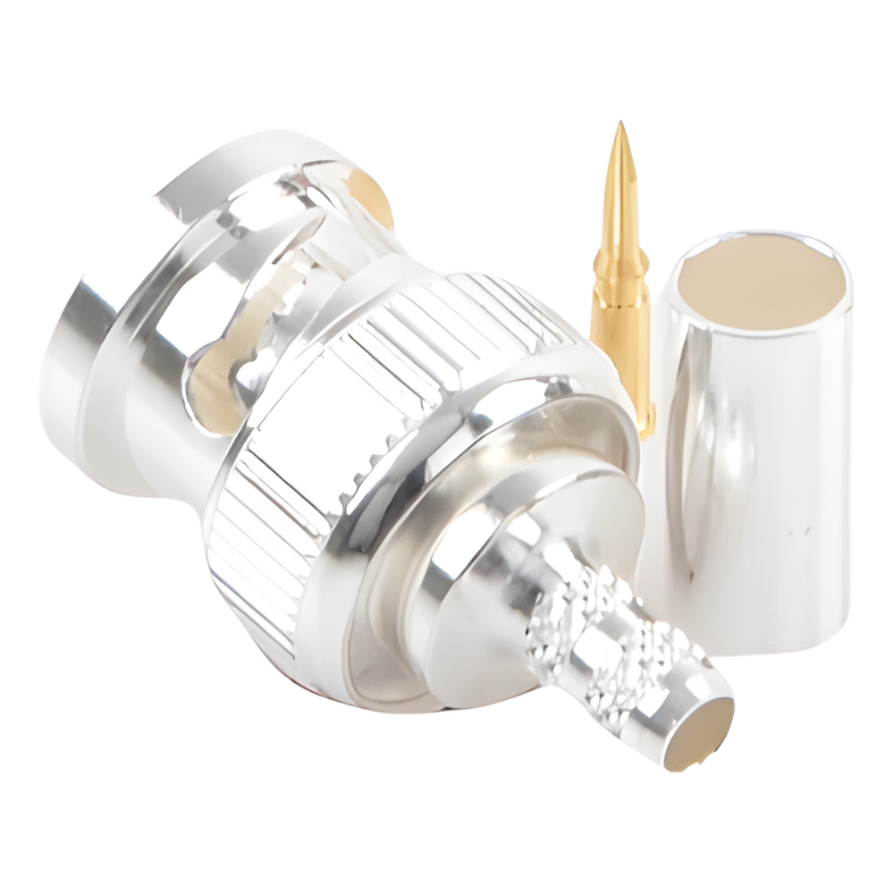 Conector BNC Macho de Anillo Plegable para Cable LP-142, LP-195, LMR-195, RG-58/U, RG-142/U, Plata/Oro/Teflón.