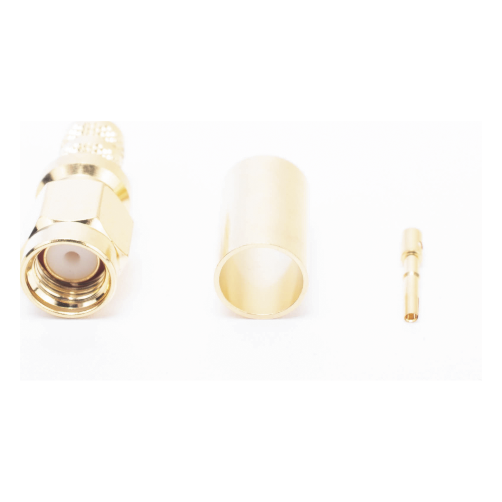 Conector SMA Macho Inverso de Anillo Plegable para Cables 9258, RG-8/X, LMR-240, Oro/Oro/Teflón.