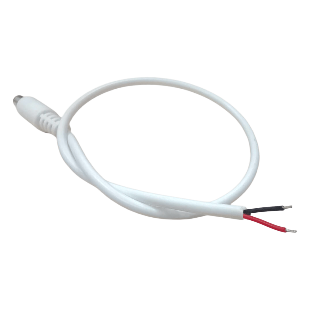 Cable con Conector Macho (Pigtail) | Forro Blanco |  Alimentación para Vcc con Puntas Libres | Polarizado | Largo 22 cm (8.66 Pulgadas) / Calibre 22AWG.