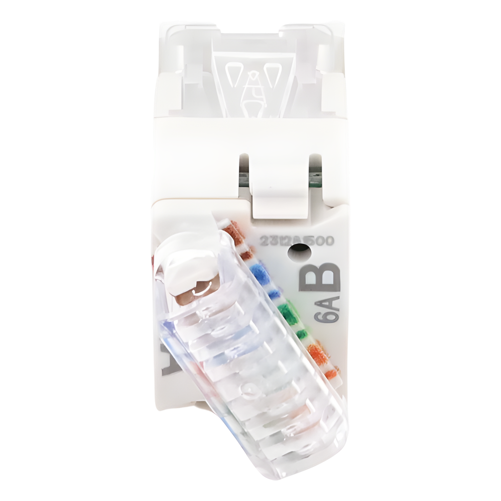 Jack Ultramax Cat6A, UTP, Montaje Híbrido en Placa de Pared (Plano y Angulado), Color Blanco, Punch Down
