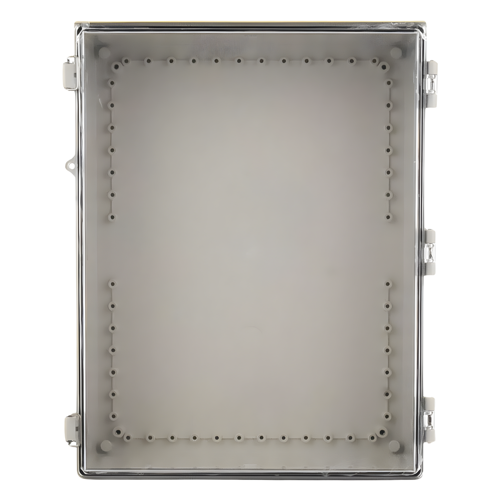 Gabinete Plástico ABS, Puerta Transparente, Uso en Intemperie (350 x 460 x 160 mm) Cierre por Broches Inoxidables y Permite Cerrado con Candado y Llave (Perno 5mm) No Incluido