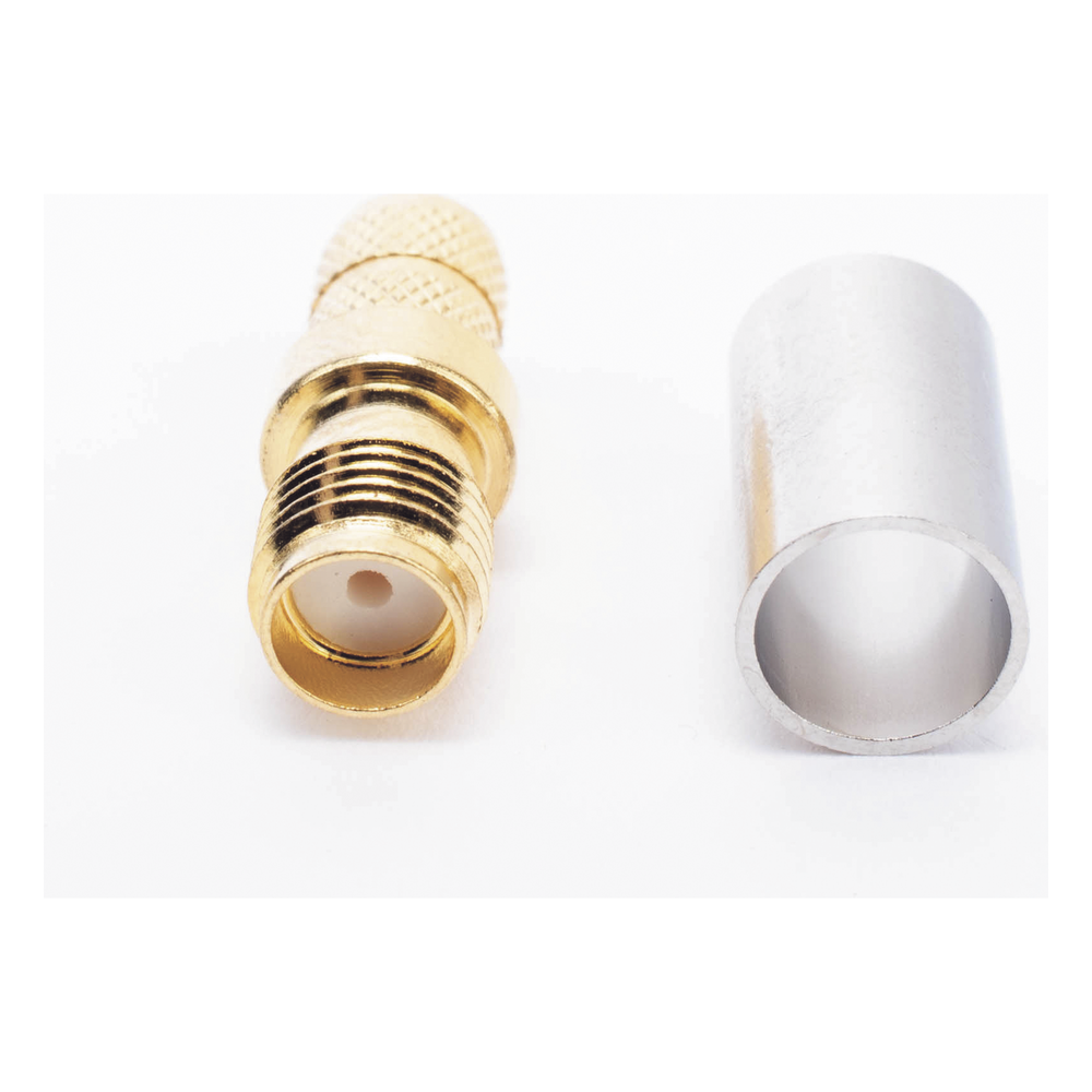 Conector SMA Hembra Inverso de Anillo Plegable para Cable RG-8/X, 9258, LMR-240, LMR-240UF,  LMR-LW240, Oro/Oro/Teflón.