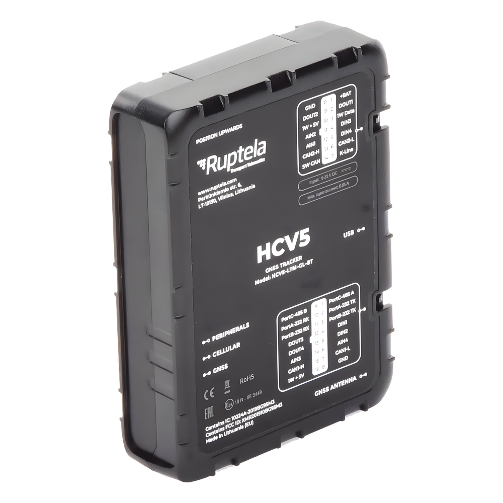Localizador y Rastreador Vehicular GPS Avanzado / LTE Cat M1 (4G), 3G y 2G / Lectura de Computadora de Viaje en Vehículos Compatibles / CAN FMS, J1708 y J1939 / Sensores Bluetooth BLE 5.1 / RS232 y RS485 / Entradas Analógicas y RFID / Vehículos Ligeros